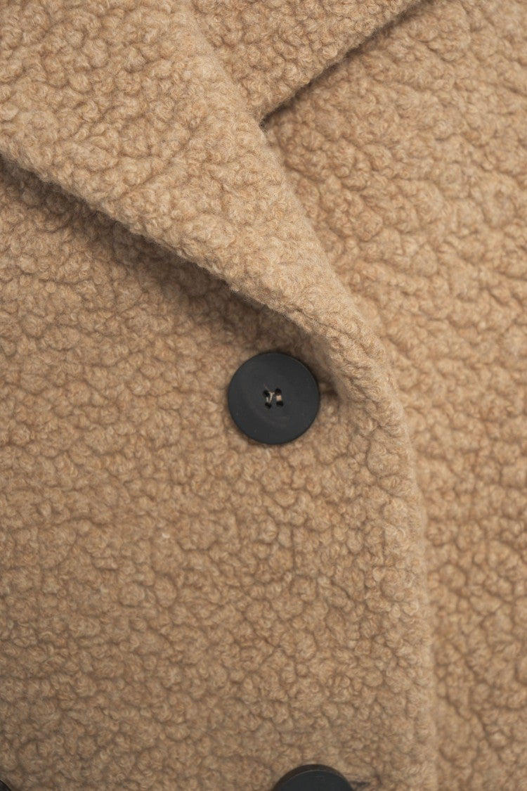 Harris Wharf London Beige Bouclé Peacoat With Classic Double-Breasted Design