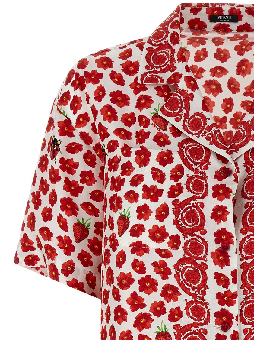 Versace Strawberry Garden Print Silk Twill Shirt