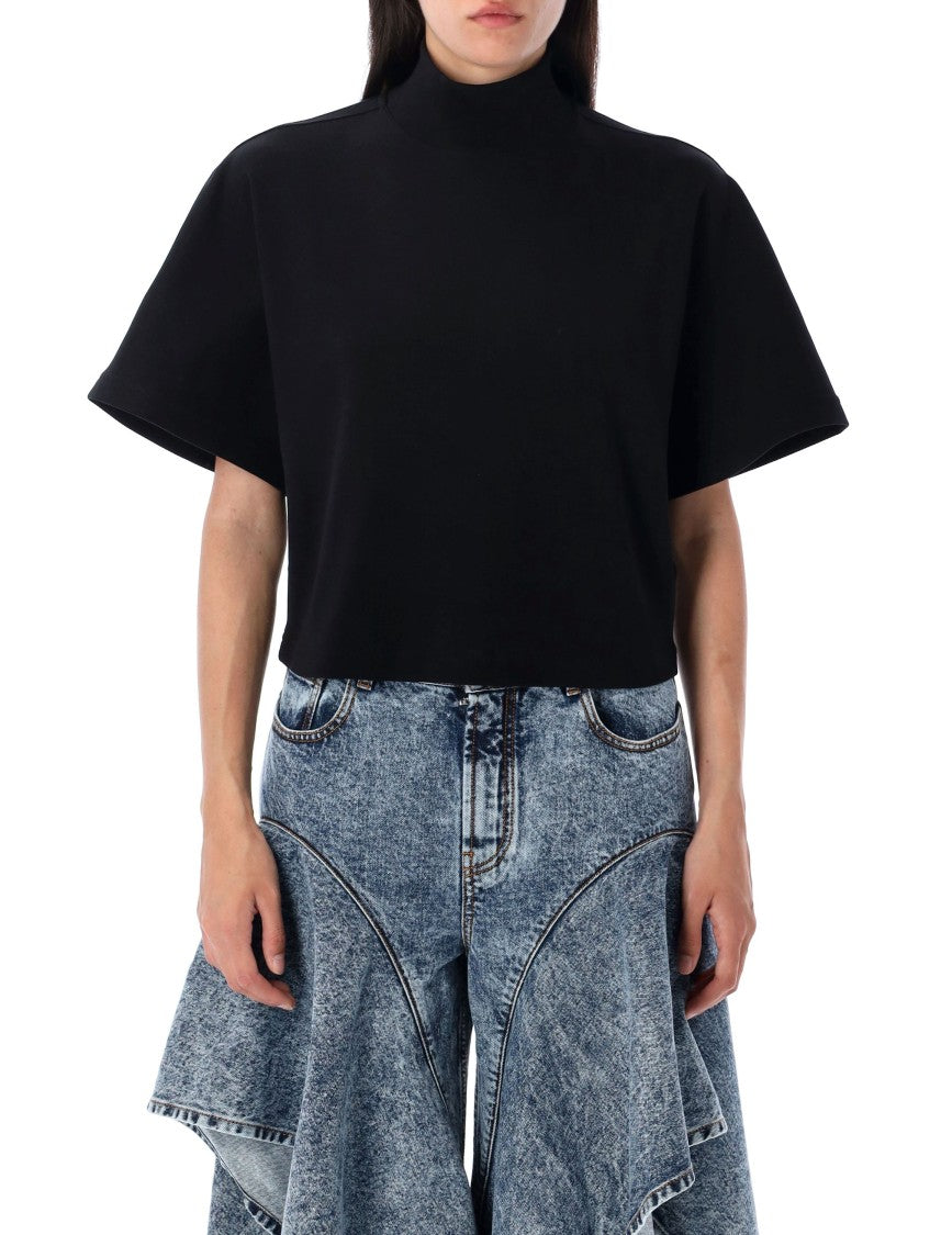 Alaïa High Neck Ribbed Cotton T-Shirt