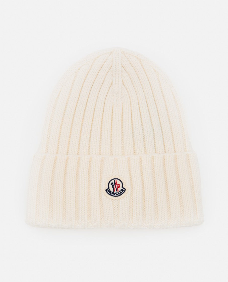 Moncler Ribbed Beanie With Embroidered Logo Detail