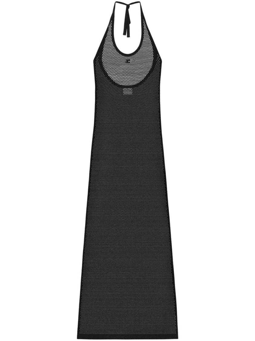 Courrèges Long Black Mesh Halter Neck Cover Up