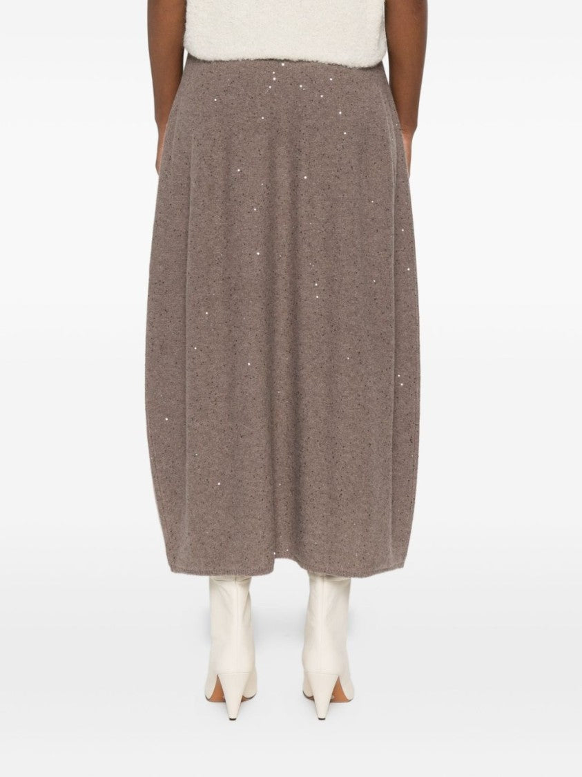 Antonelli Tortora Midi Skirt With Subtle Shimmer And Flared Silhouette