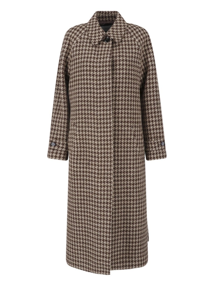 Lardini Brown Wool-Blend Houndstooth Belted Coat