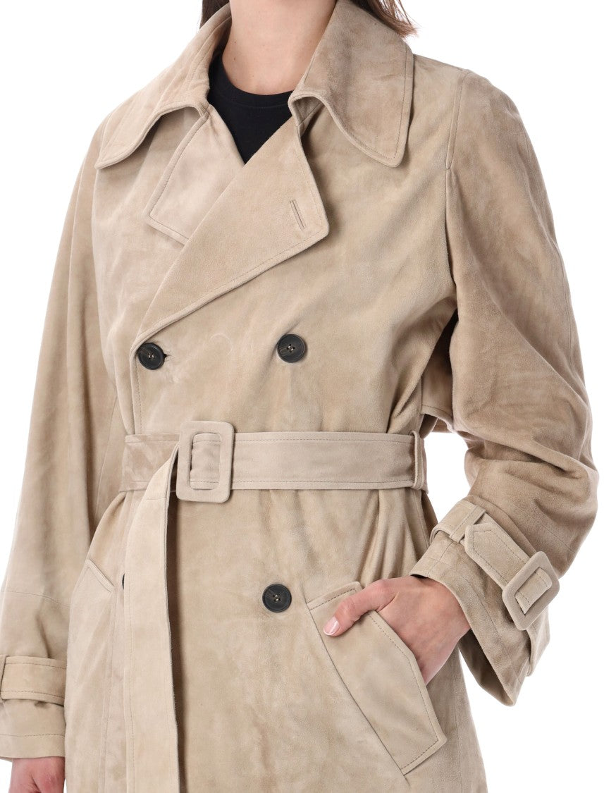 Sword Doppiopetto Suede Leather Belted Trench