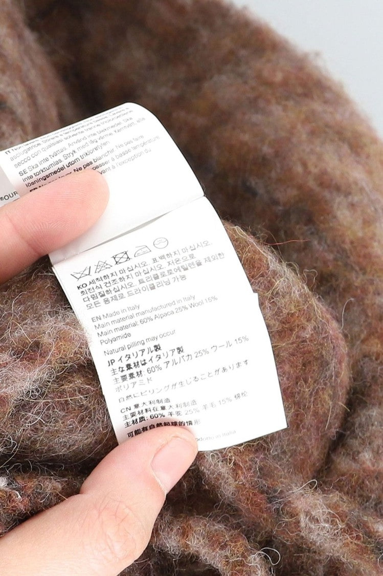 Our Legacy Textured Brown Checkered Scarf With Fringed Edge