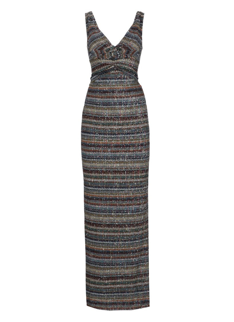 Missoni Multicolor Sequined Lurex Twist Detail Viscose Midi Dress