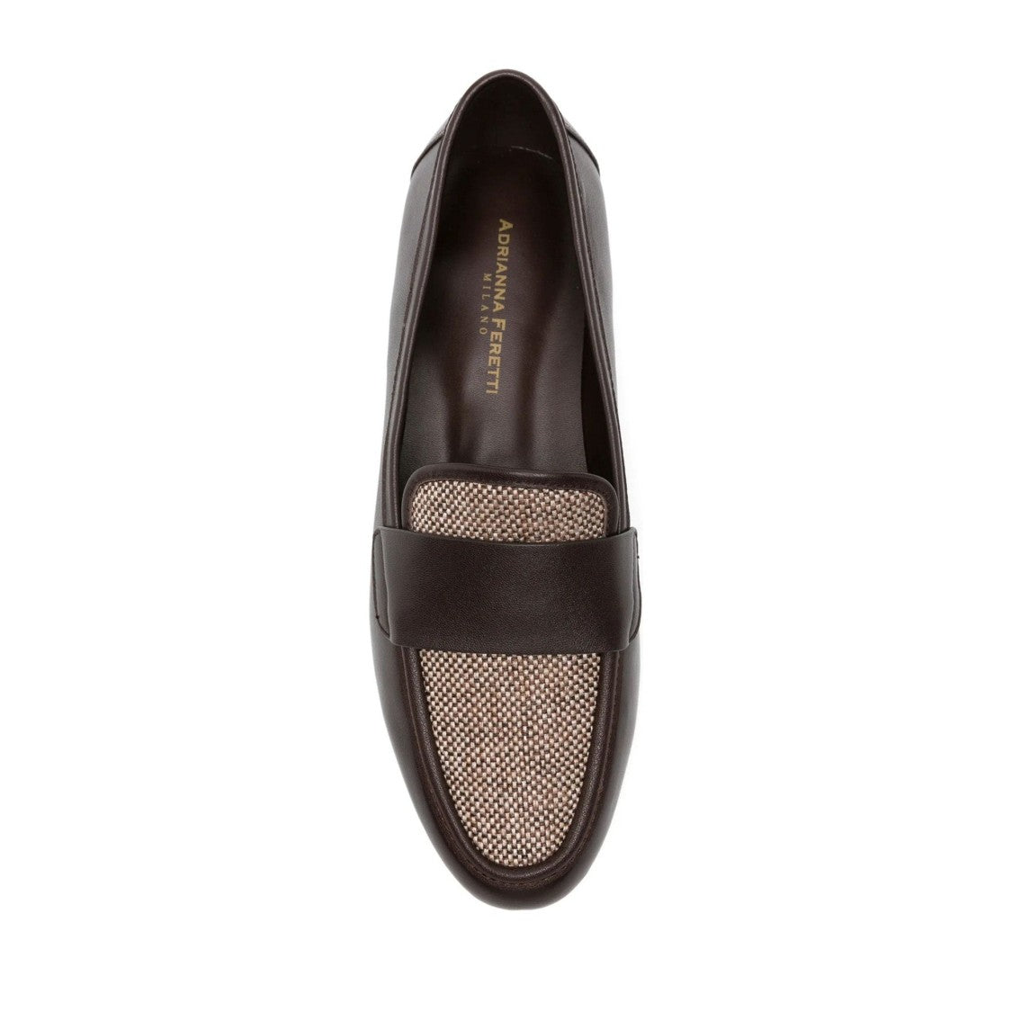 Adrianna Feretti Brown Textured Vamp Panel Leather Loafers