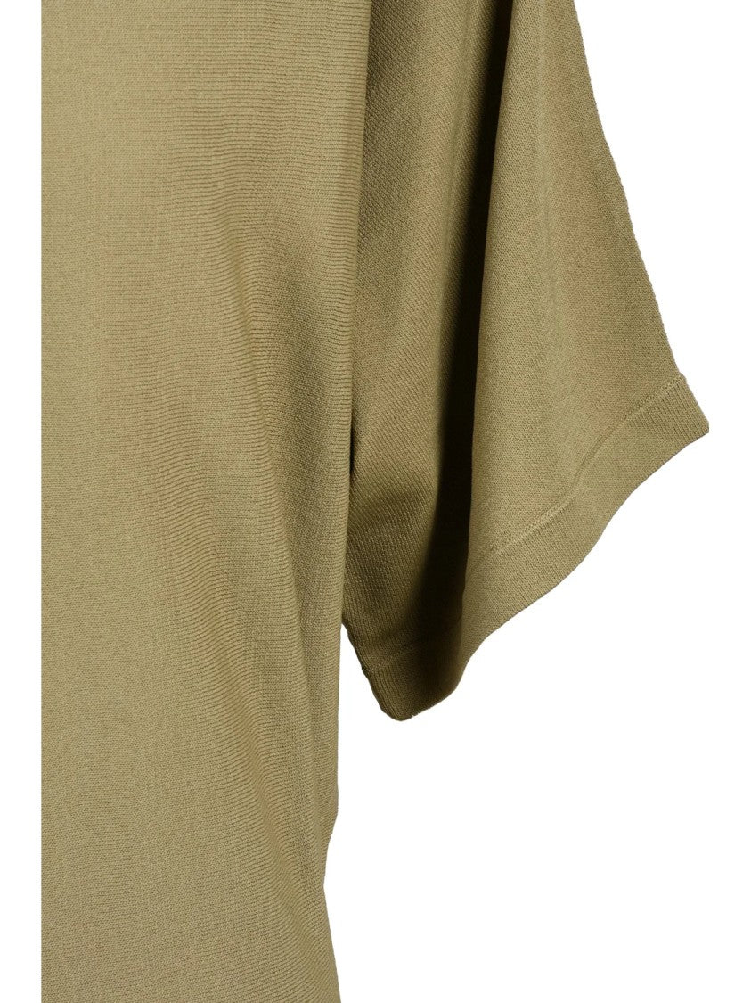 Alpha Studio Khaki Short Viscose-Blend Boat-Neck Top