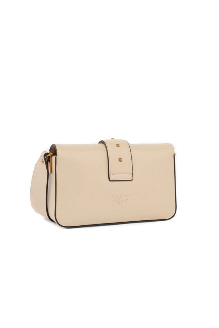 Pinko Beige Gold-Tone Love Birds Buckle Leather Shoulder Bag