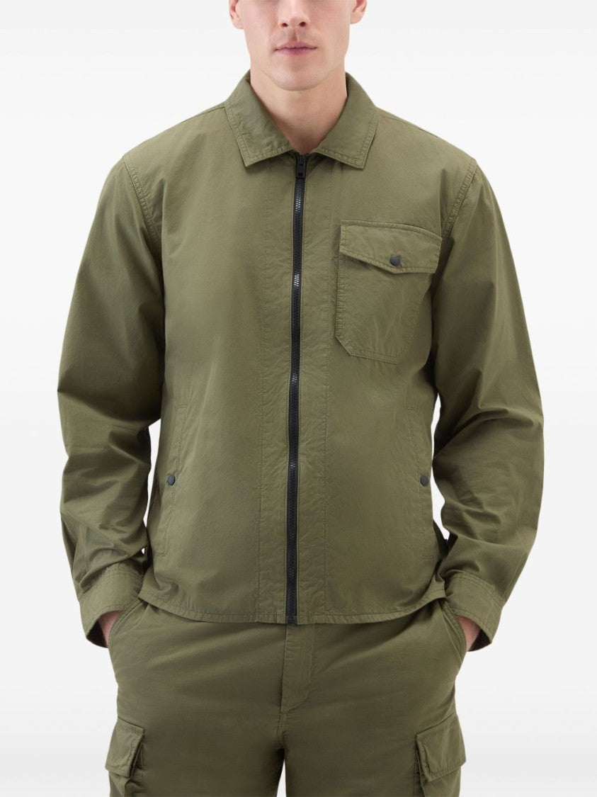 Woolrich Olive Green Cotton Gabardine Oversized Shirt