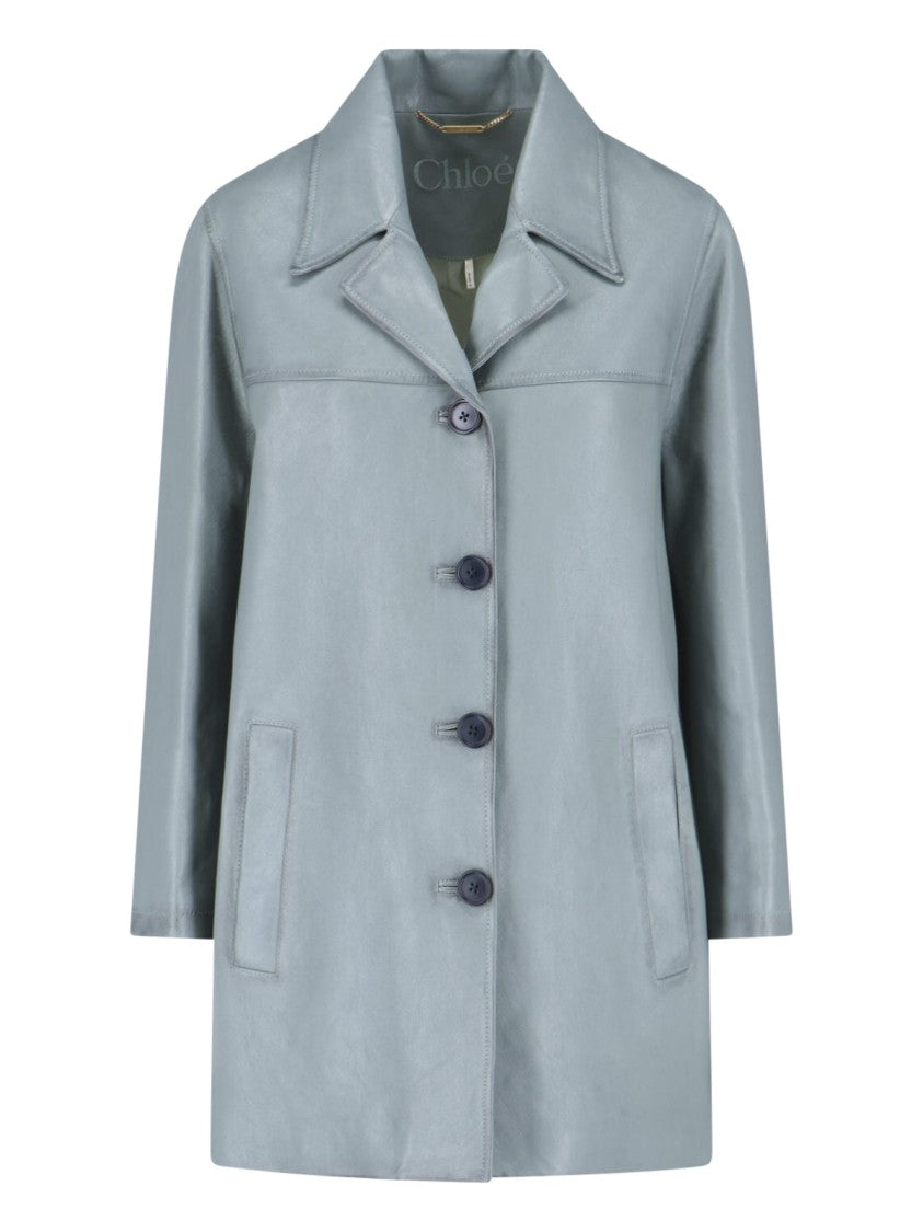 Chloé Blue Single-Breasted Lamb Leather Jacket