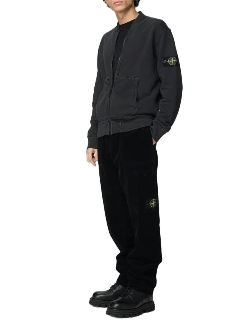 Stone Island Black Zip-Up Hooded Sweatshirt