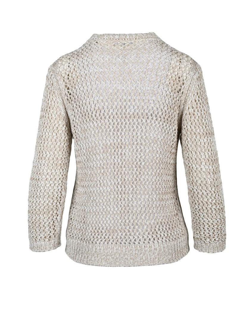 Fabiana Filippi Beige White Two-Tone Open Weave Short Cotton Knit Top