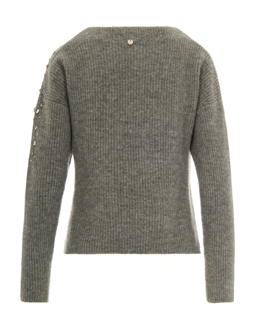 Liu Jo Grey Wool Sweater With Rhinestones