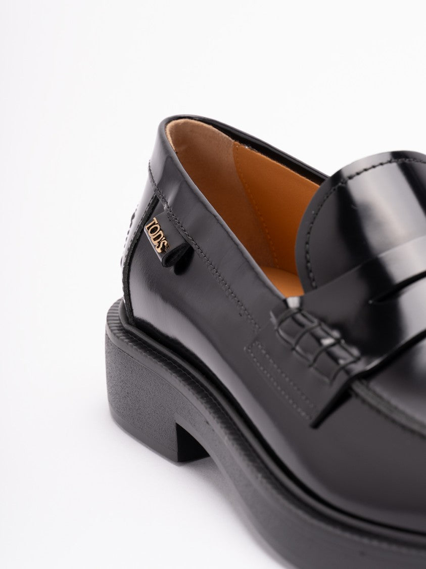Tod's Polished Black Calf Leather Loafers