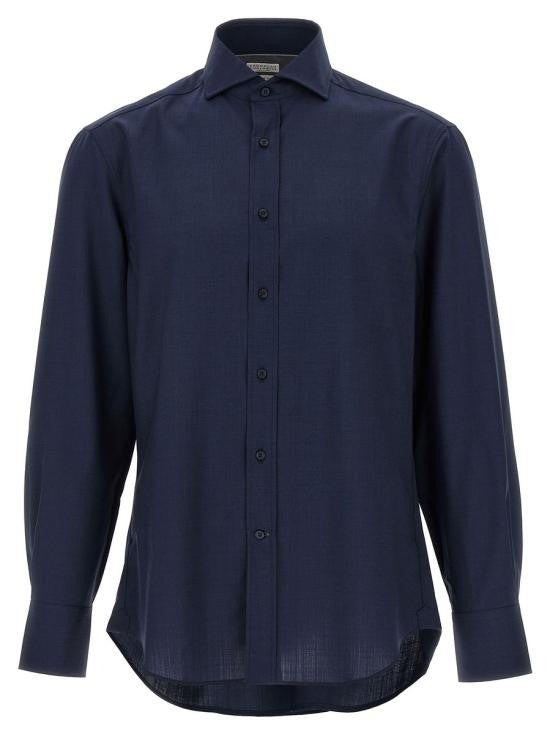 Brunello Cucinelli Tailored Long-Sleeve Shirt With Classic Collar In Wool