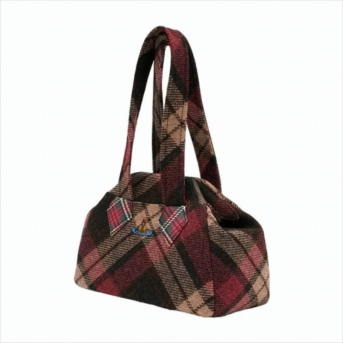 Vivienne Westwood Plaid Wool Shoulder Bag With Embroidered Emblem