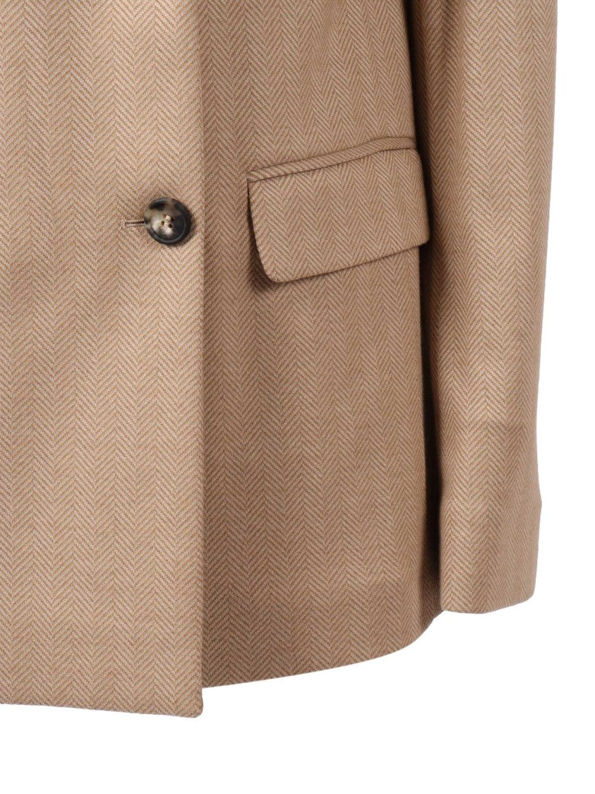 Max Mara Double-Breasted Jersey Jacket With Notched Lapel And Herringbone Pattern