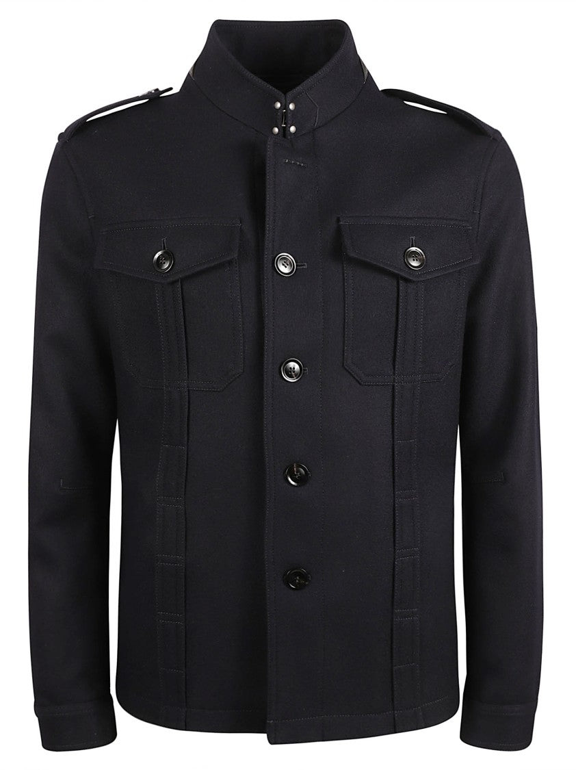 Tom Ford Structured High Collar Coat With Epaulets