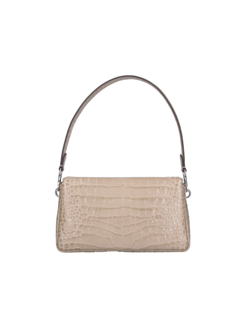 Tory Burch Beige Charlie Crocodile-Embossed Leather Bag