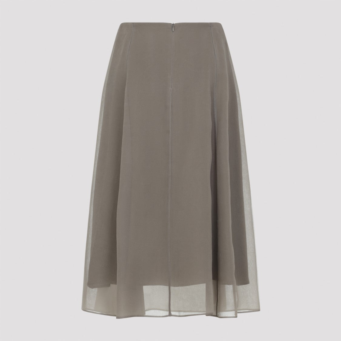 Brunello Cucinelli Silk Midi Skirt With Sheer Overlay And Flared Design