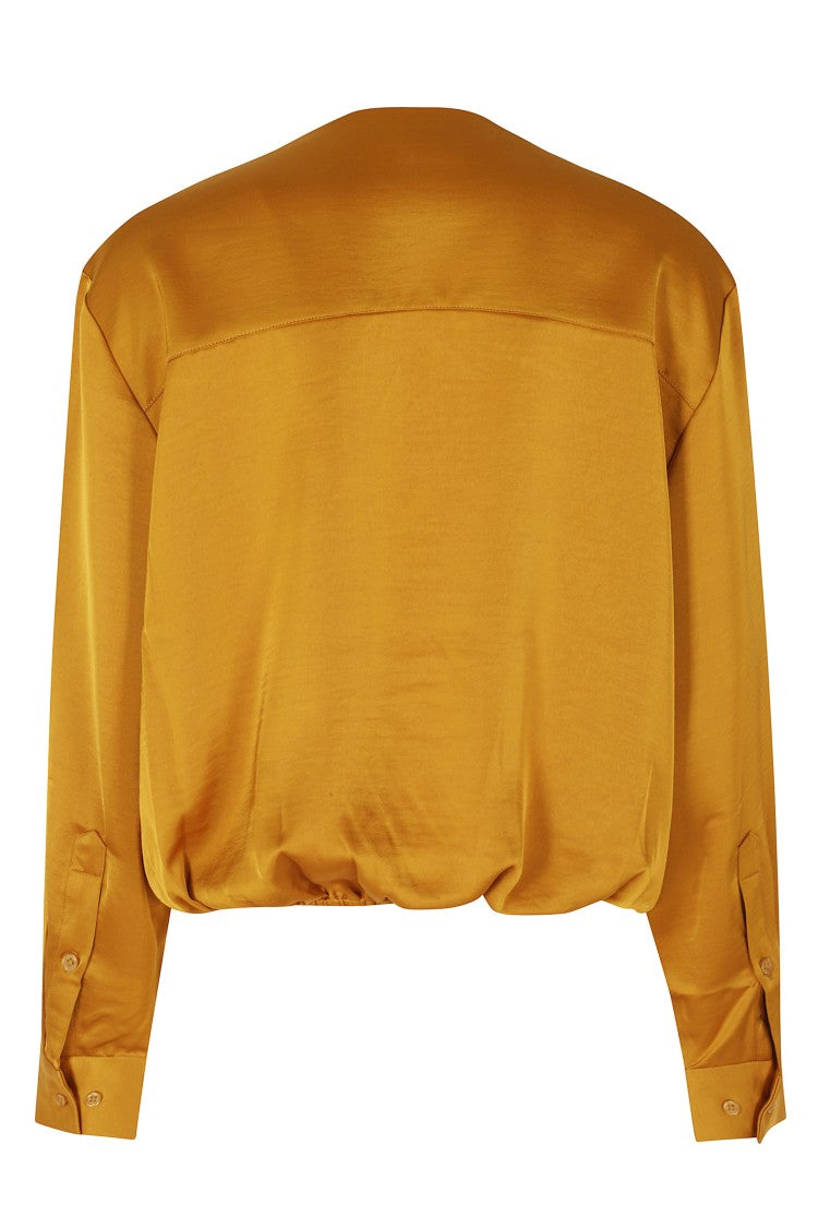 Essentiel Antwerp Caramel Drip Draped Recycled Polyester Wrap Top