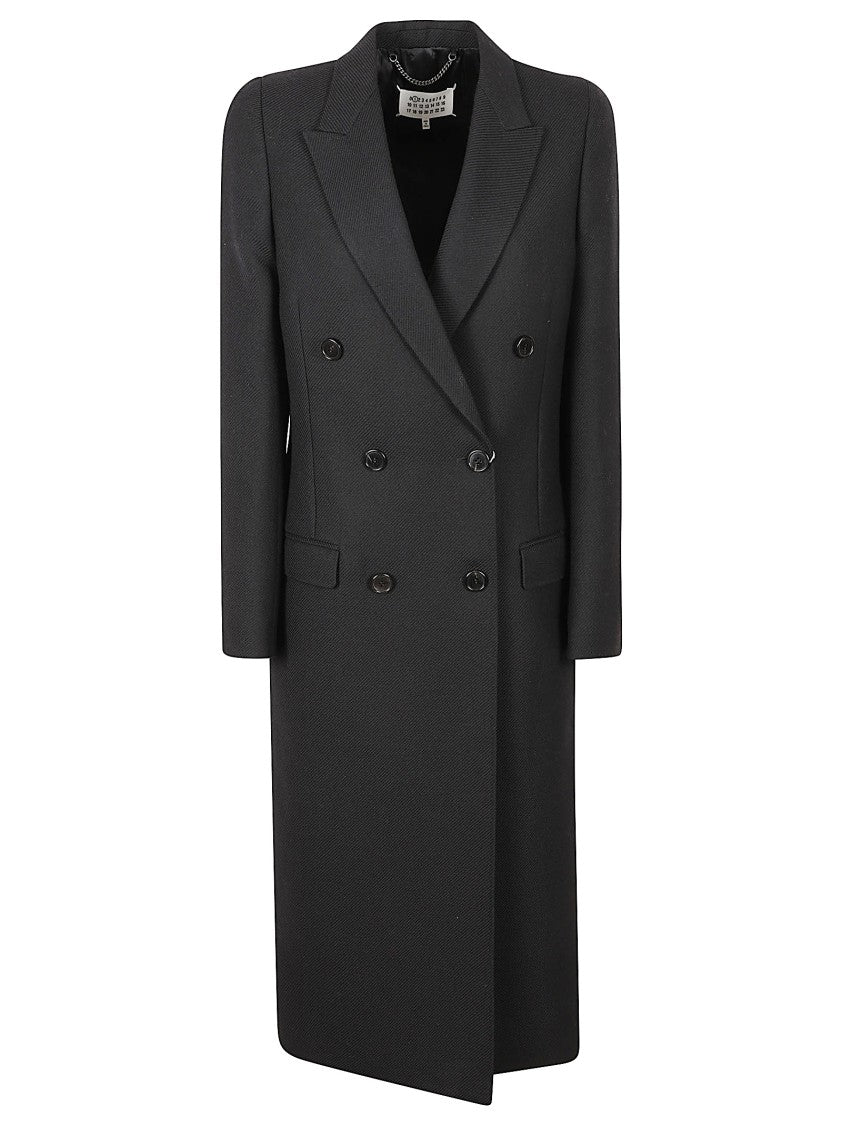 Maison Margiela Tailored Double-Breasted Black Coat With Textured Weave
