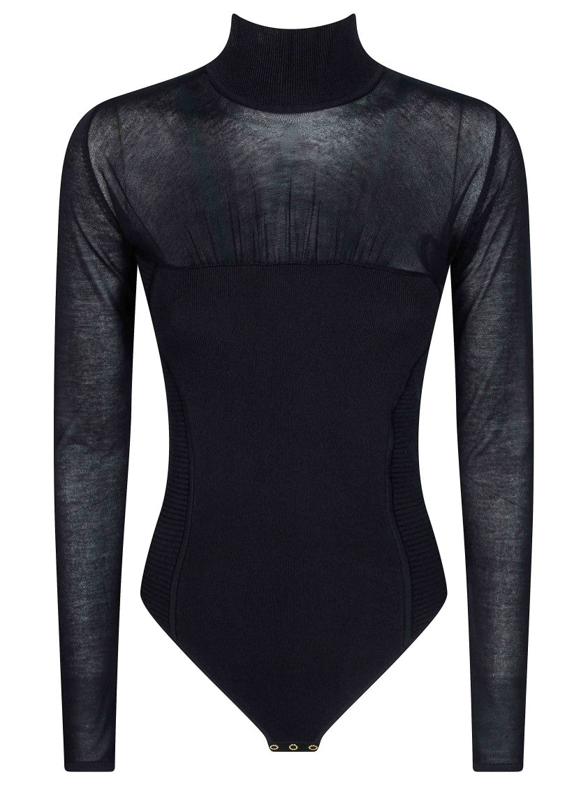 Elisabetta Franchi Sheer Knit Keyhole Bodysuit