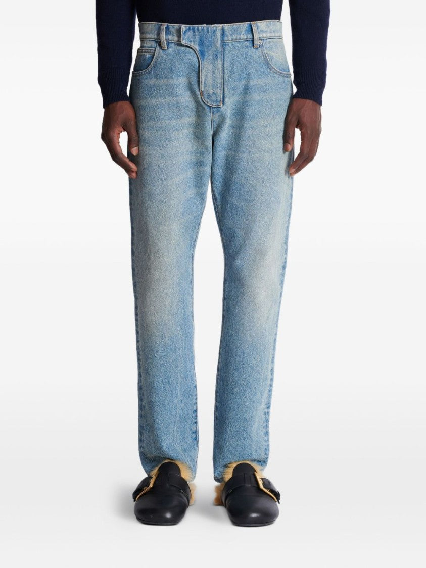 Balmain Blue Whiskering Straight-Leg Jeans