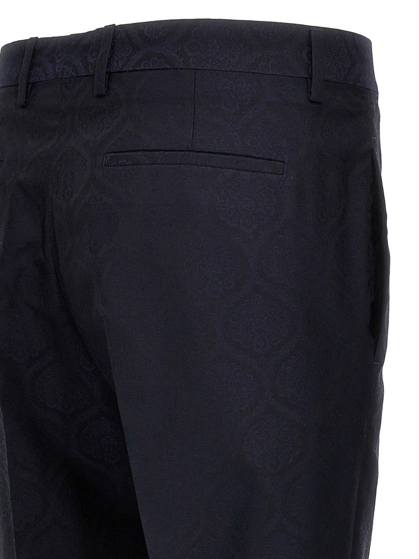 Etro Black Jacquard Pants With Pressed Pleats And Slim Fit