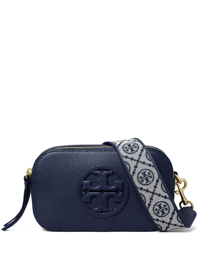 Tory Burch Compact Blue Pebbled Leather Shoulder Bag