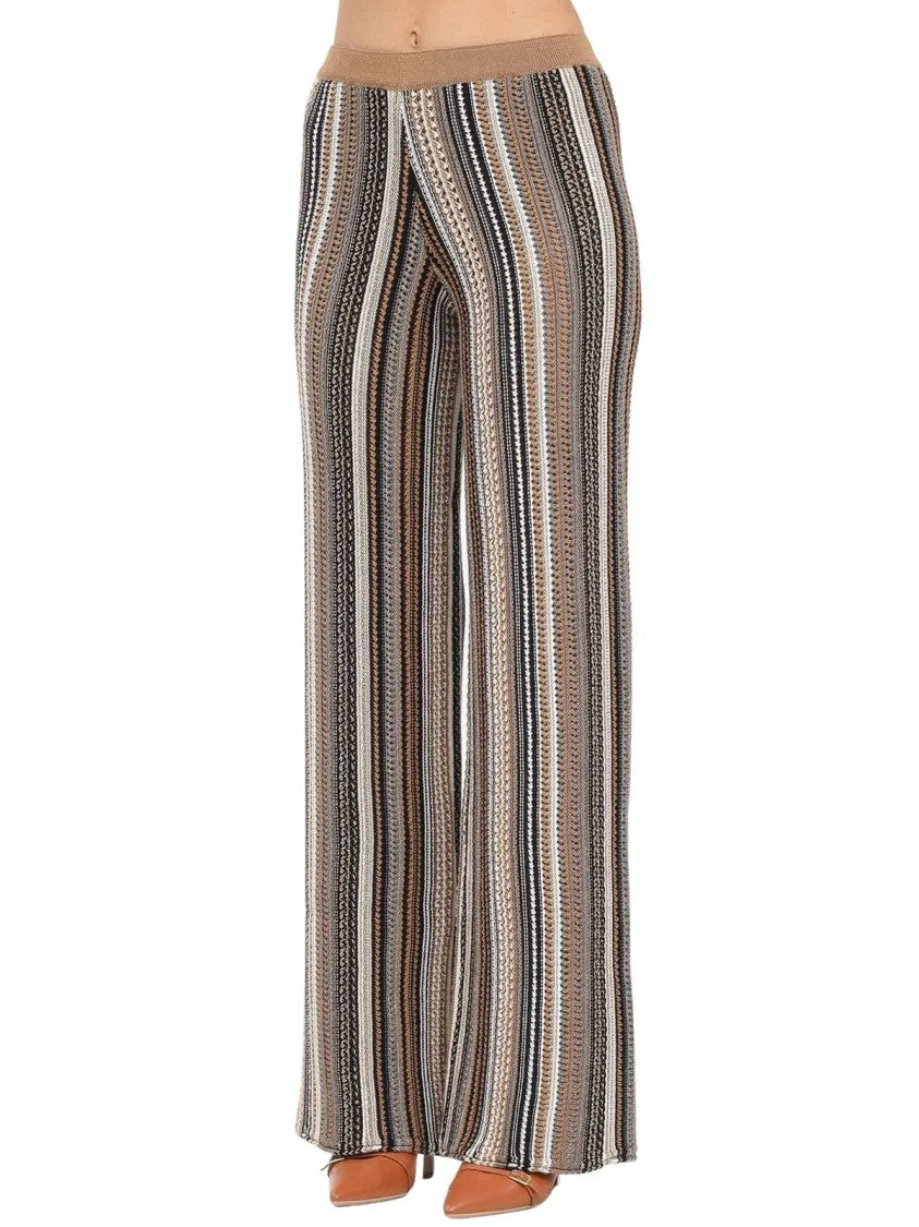 Akep Wide-Leg Knit Pants With Vertical Stripes And Metallic Accents