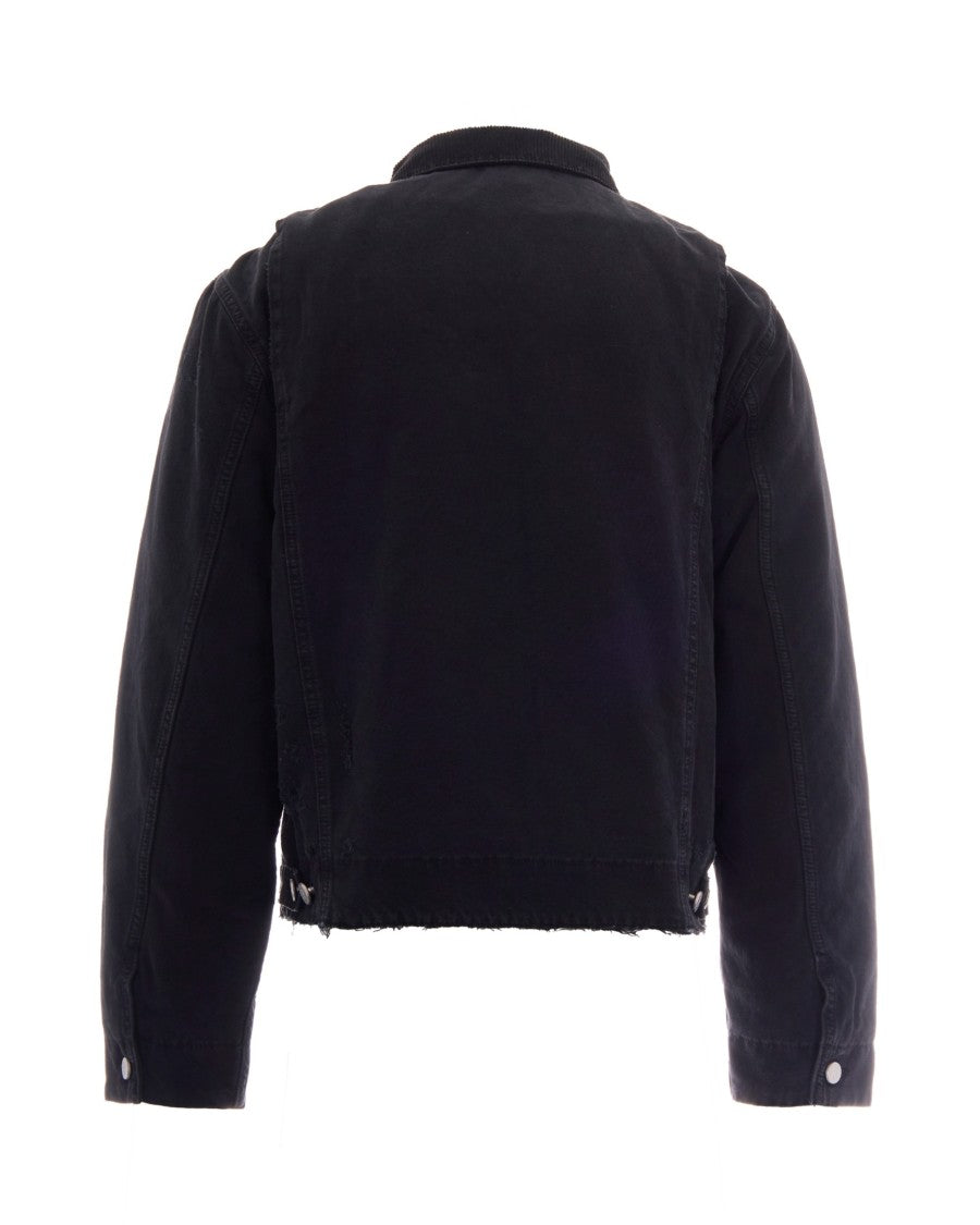 Represent Cropped Black Cotton Canvas Jacket With Zip Closure And Utility Pockets