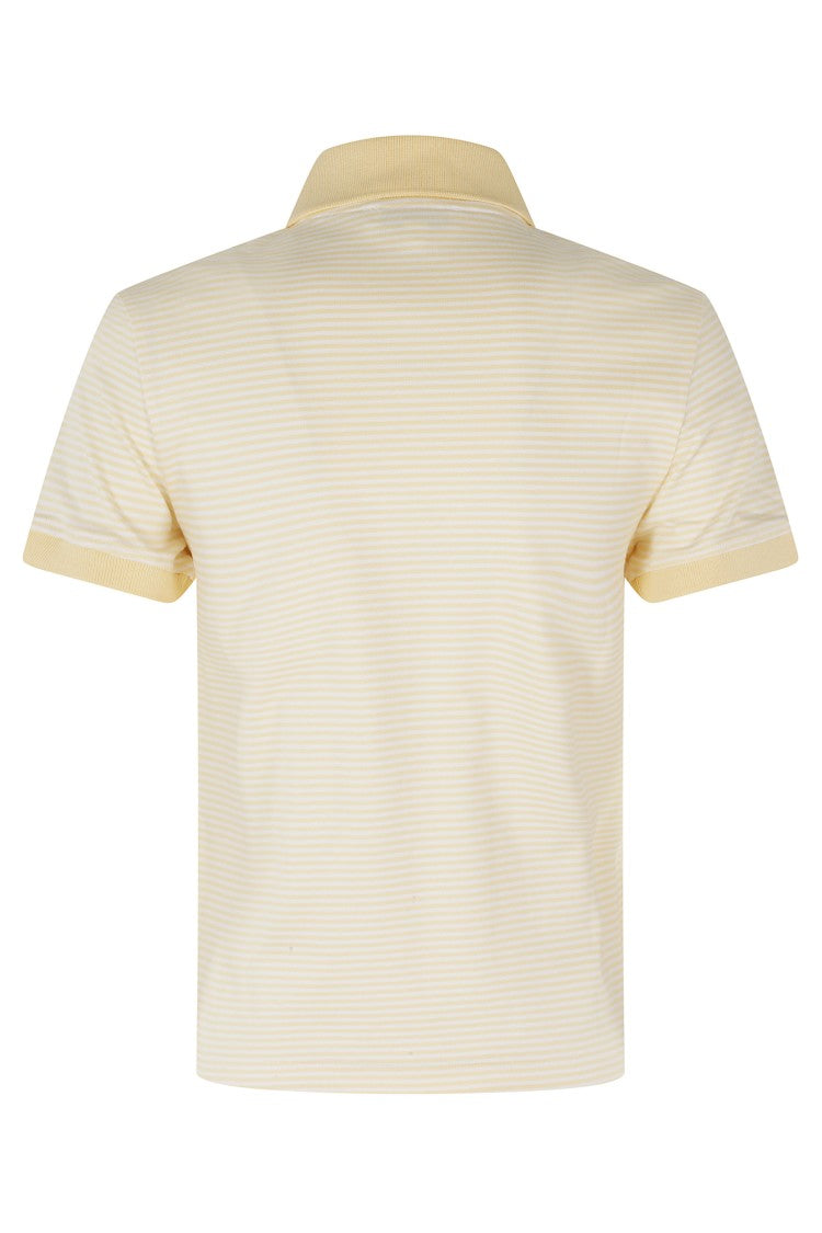 Sporty And Rich Cream Ny Striped Button-Down Collar Cotton Polo Shirt