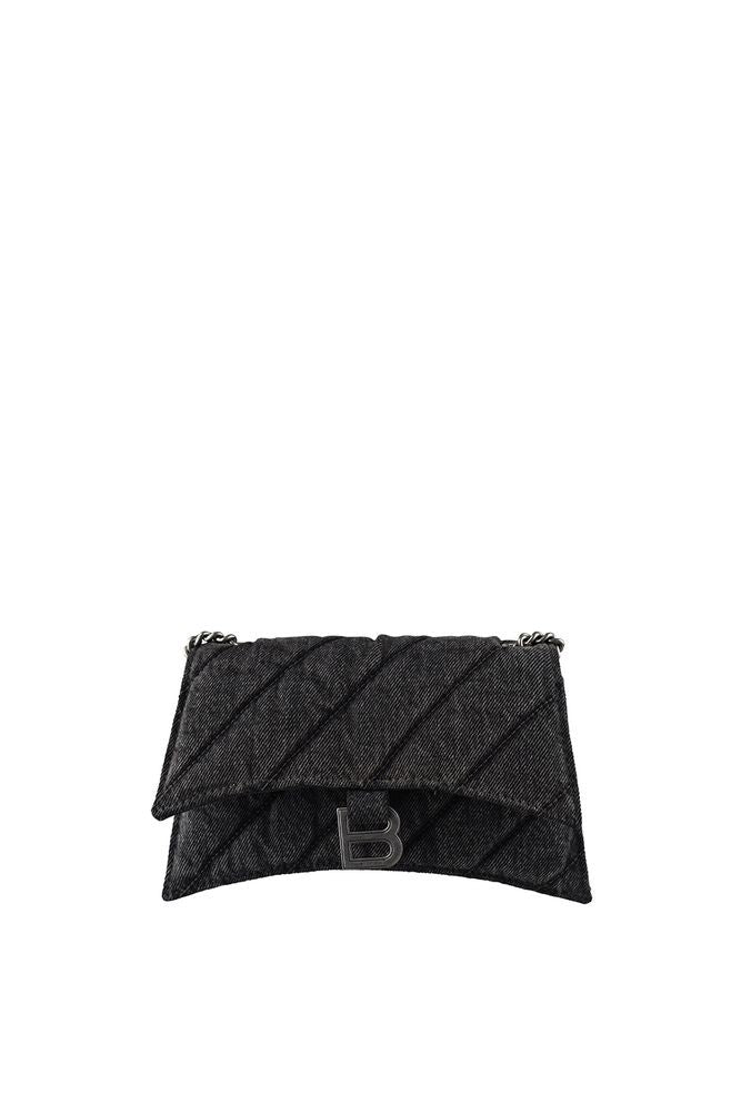 Balenciaga Faded Black Quilted Denim Crush Chain Xs Bag