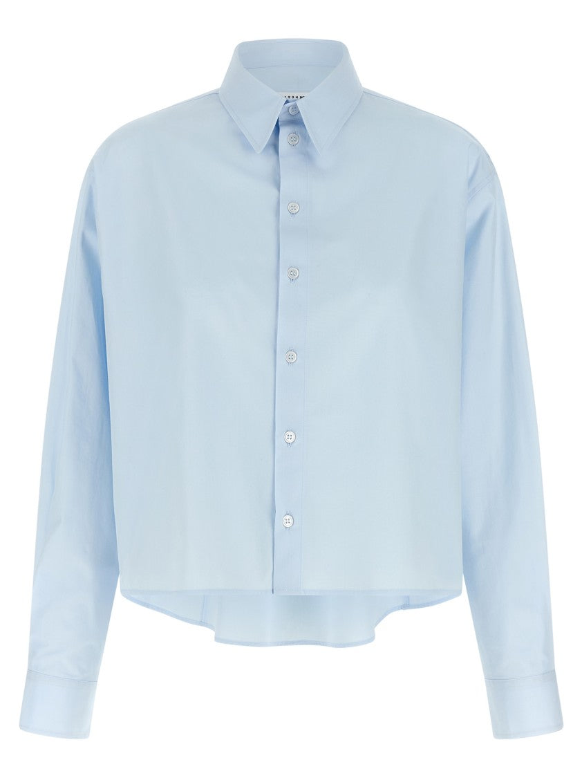 Mm6 By Maison Margiela Asymmetric Cotton Poplin Shirt With Raw Cut Detailing