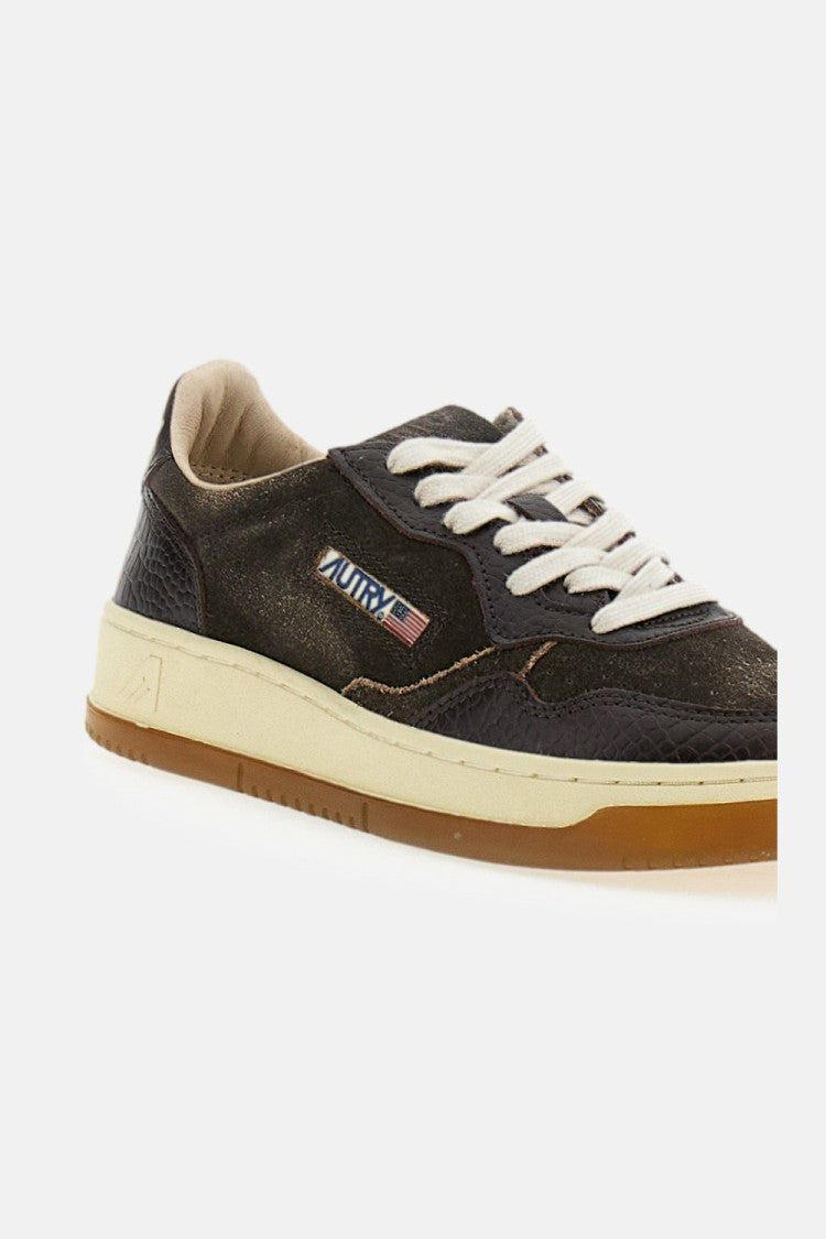 Autry Brown Medalist Low Croc-Effect Leather Sneakers