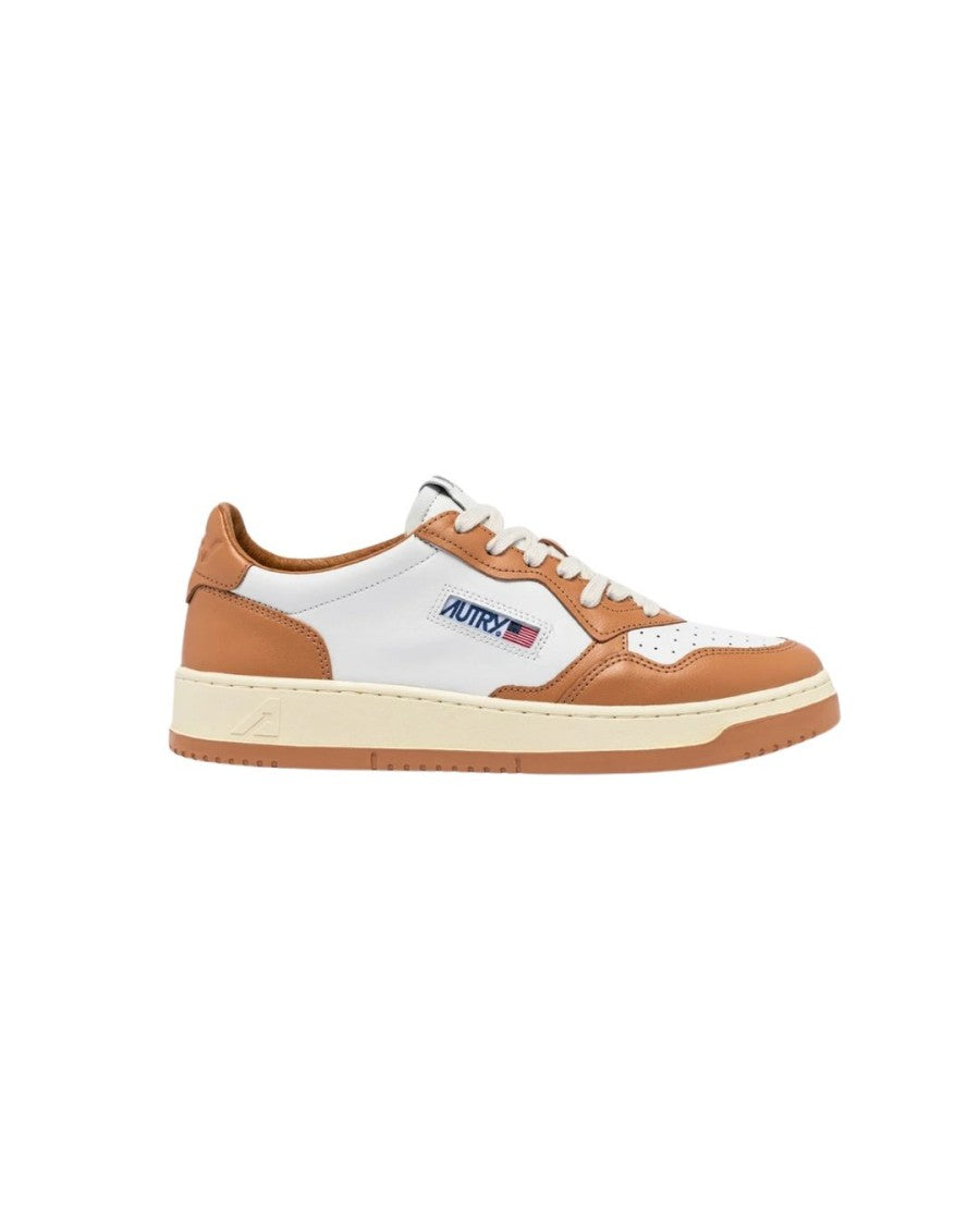 Autry White/Sand Storm Leather Medalist Low-Top Sneakers