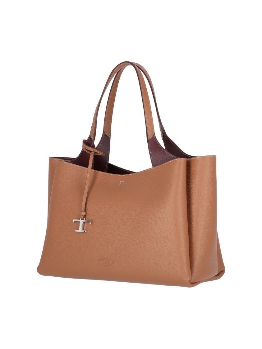 Tod's Medium Tote Bag In Brown Hammered Leather