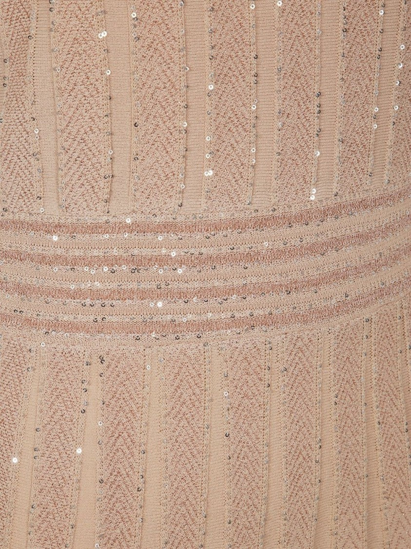 D. Exterior V-Neck Blush Beige Evening Dress