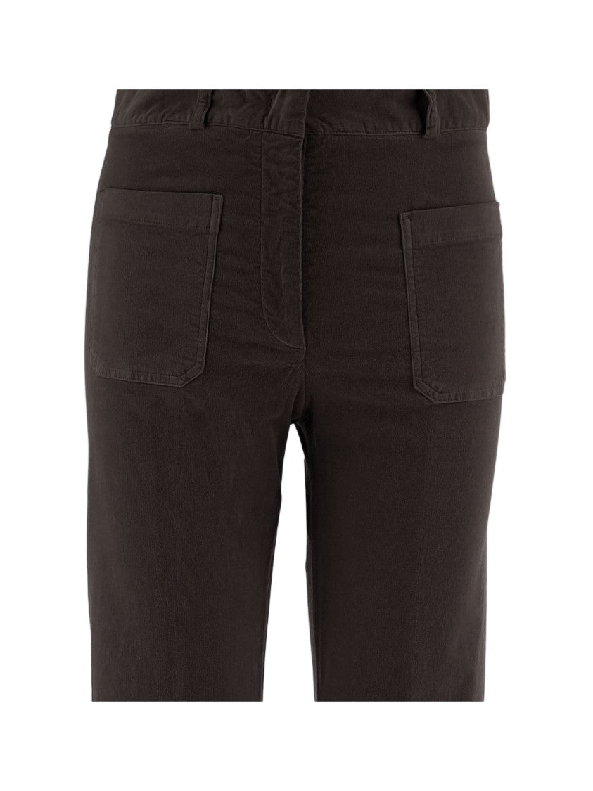 Ql2 Flared Dark Brown Cotton Velvet Pants With Tailored Finish