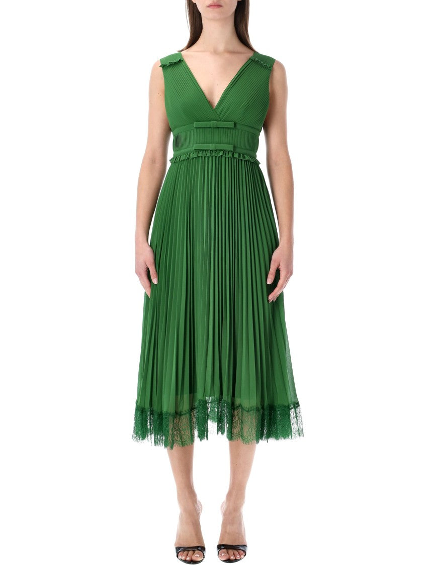 Self-Portrait Green Chiffon Midi Dress