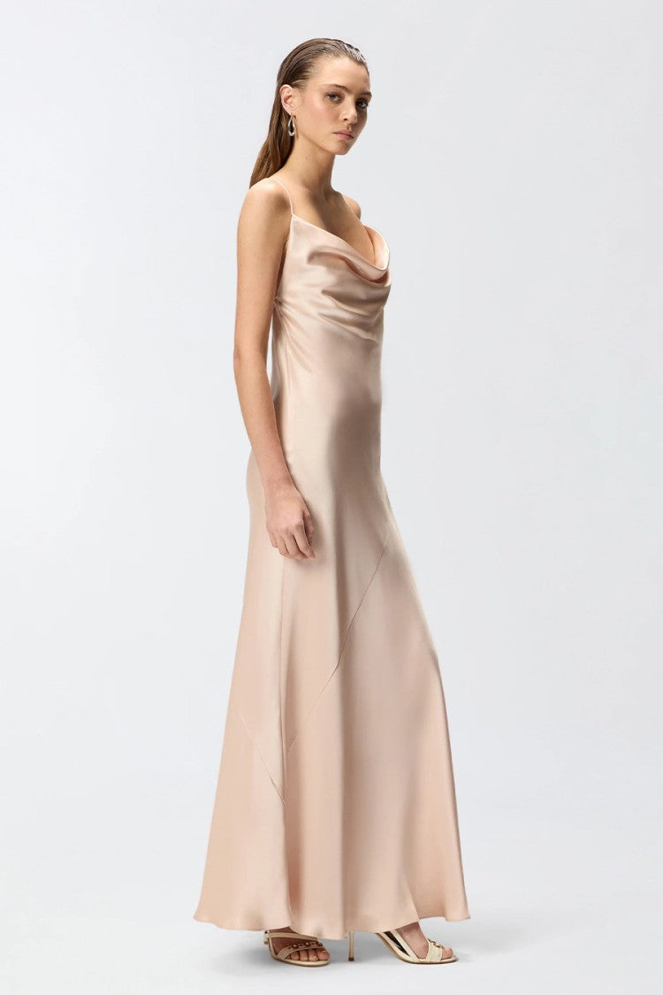 Pinko Pink Farro Cowl Neck Bias-Cut Acetate Maxi Dress