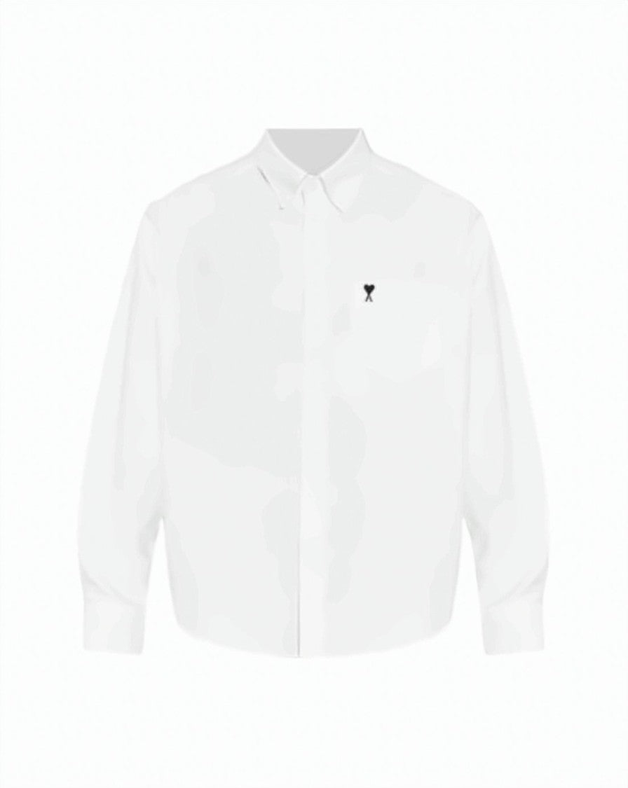 Ami Paris Classic Long-Sleeve Button-Down Shirt With Embroidered Logo