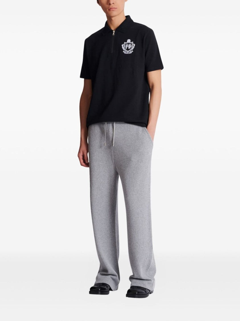 Balmain Black Half-Zip Cotton Embroidered Emblem Polo