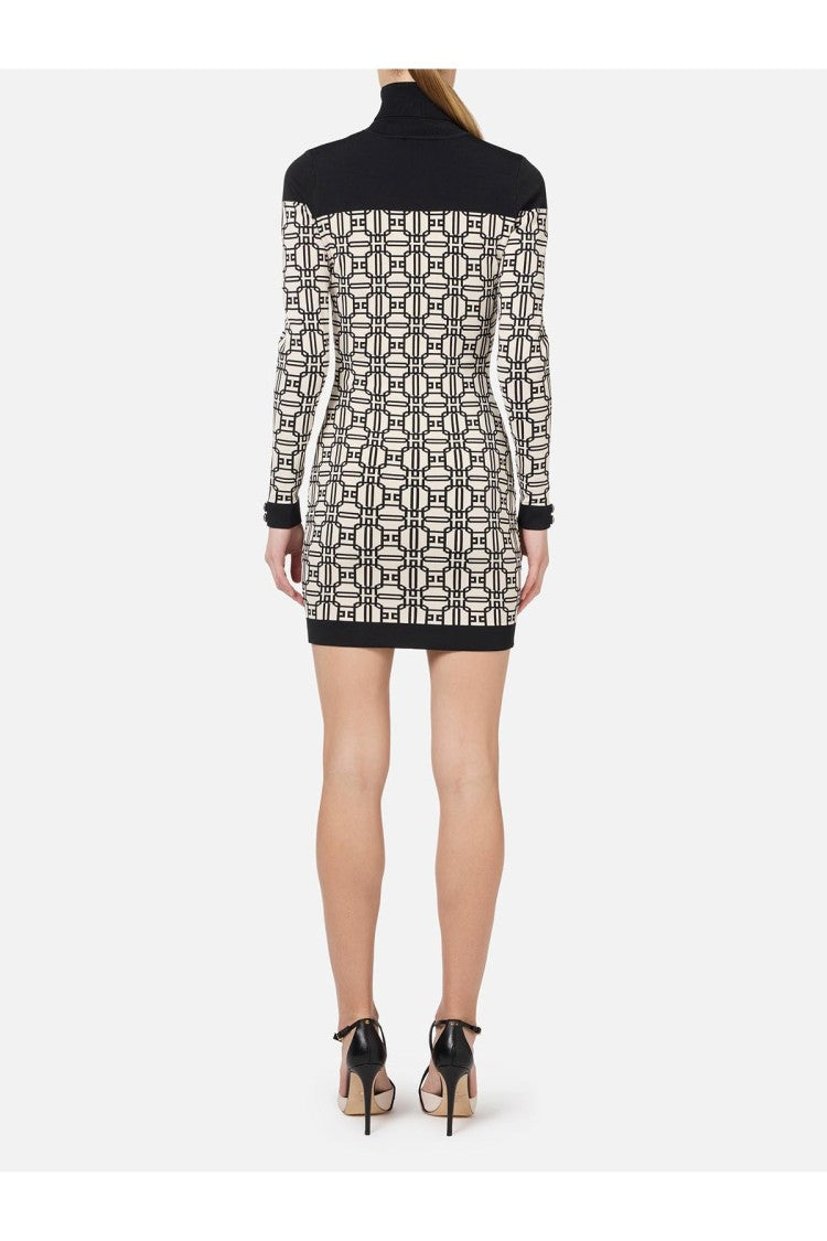 Elisabetta Franchi Multicolor Geometric Print Polyamide-Viscose Long-Sleeve Dress