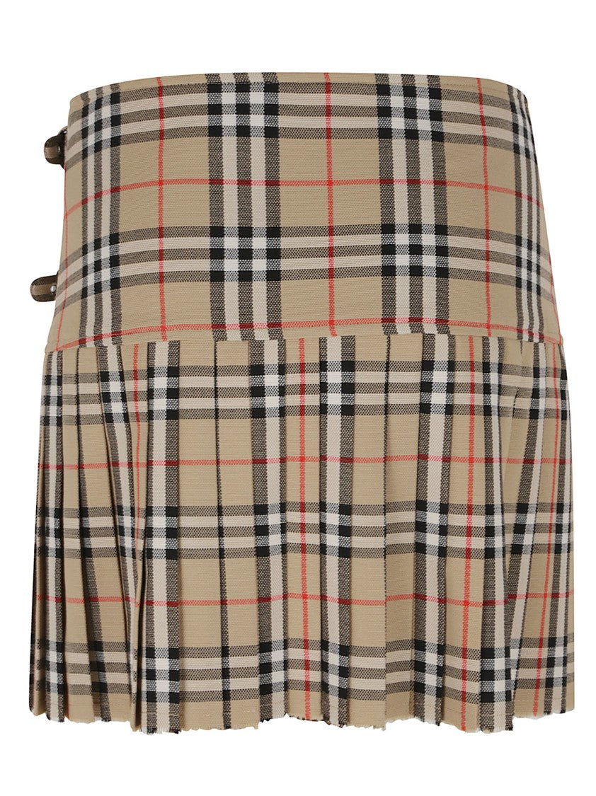 Burberry Pleated Wool Skirt In Archive Beige