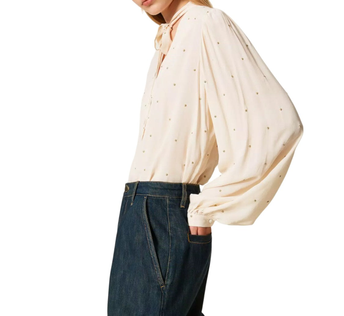 Twin-Set Lurex Polka Dot Embroidered Blouse