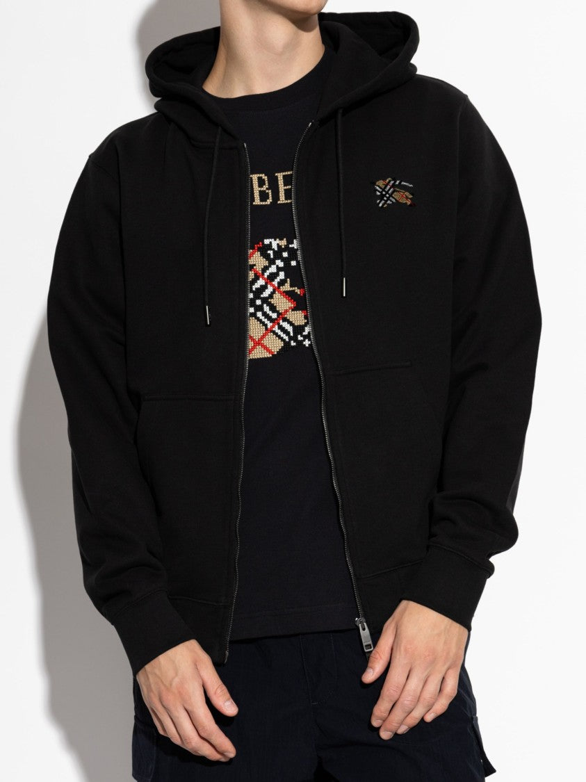 Burberry Black Cotton Check Zip-Up Sweatshirt