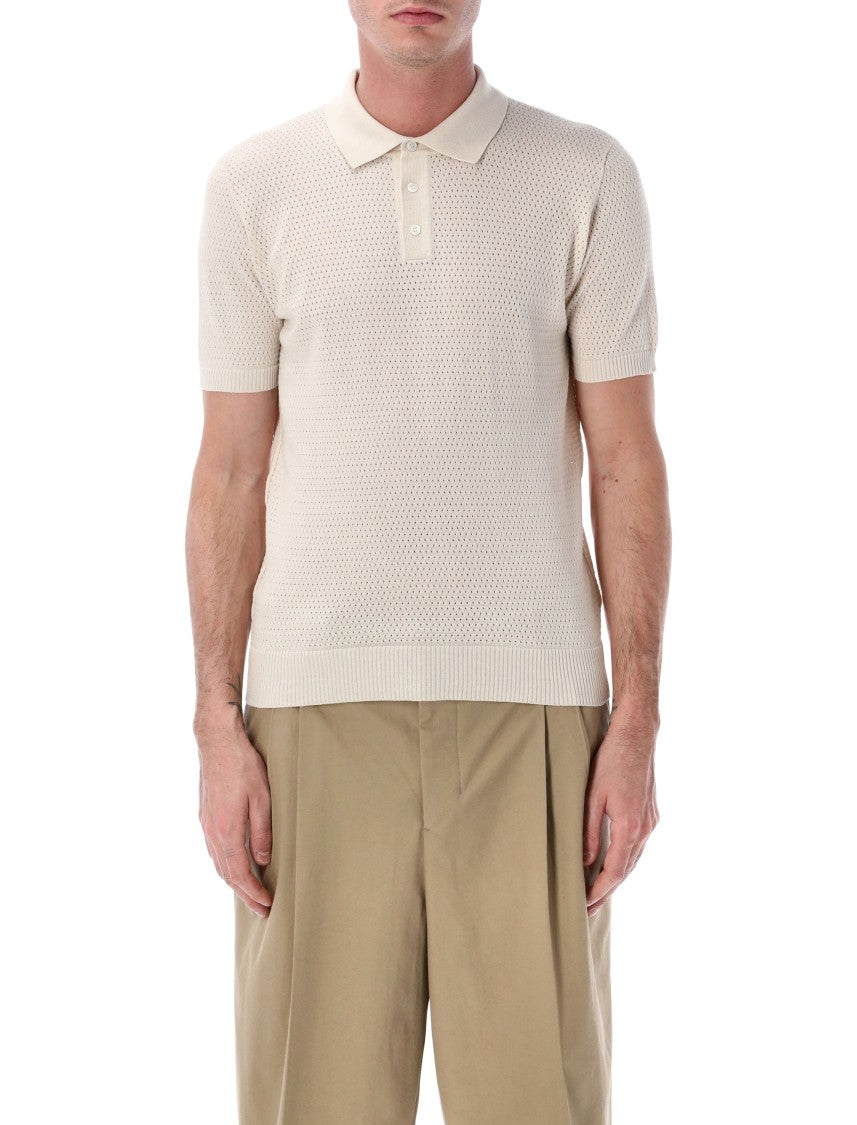 Roberto Collina Perforated Cotton Ribbed Finishes Polo Shirt